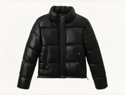 Women's Quilted Genuine Leather Puffer Jacket Winter Stand Collar Jackets