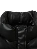 Women's Quilted Genuine Leather Puffer Jacket Winter Stand Collar Jackets - Image 5