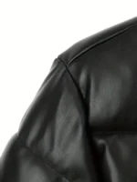 Women's Quilted Genuine Leather Puffer Jacket Winter Stand Collar Jackets - Image 2