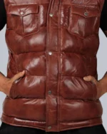 Leather Puffer Vest for Men  Brown Sleeveless Outerwear with Lightweight Warmth - Image 2