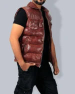 Leather Puffer Vest for Men Brown Sleeveless Outerwear with Lightweight Warmth