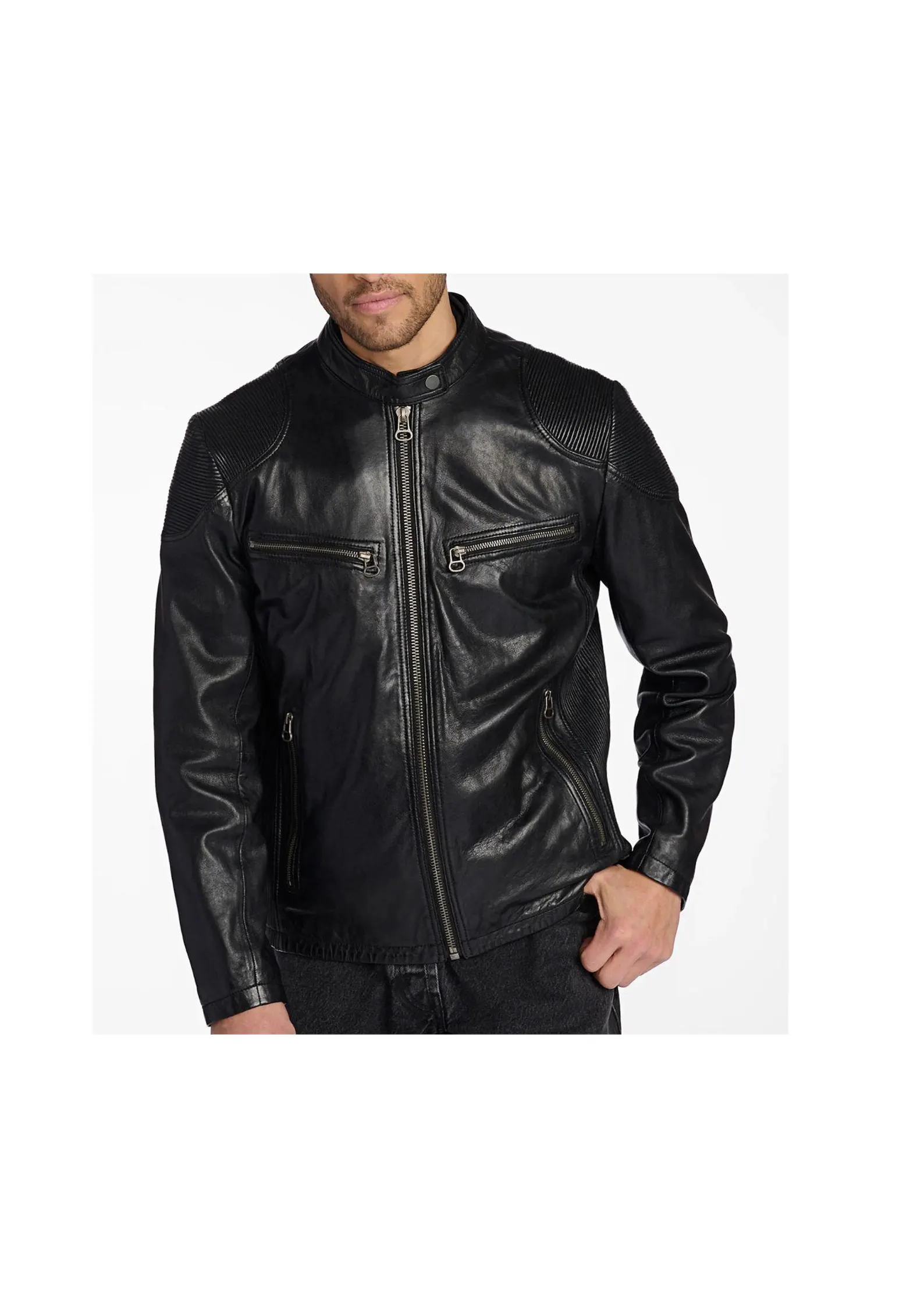 Drew Genuine Leather Jacket With Accordian Shoulder Drew Genuine Leather Jacket With Accordian Shoulder