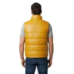 Handmade Yellow Leather Puffer Vest Men's Winter Streetwear