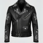 Women's Black Genuine Leather Embroidered Biker Jacket