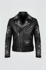 Women's Black Genuine Leather Embroidered Biker Jacket