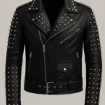 Black Leather Studded Wolf Jacket Biker Punk Gothic Style