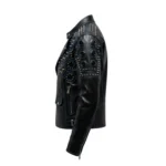 Cyberpunk Studded Leather Biker Jacket Geometric Rivets Blue Stitching - Image 2