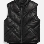 Black Real Leather Puffer Vest Men’s Sleeveless Biker Style Jacket Zipper Front with Snap Collar & Pockets Premium Streetwear Outerwear