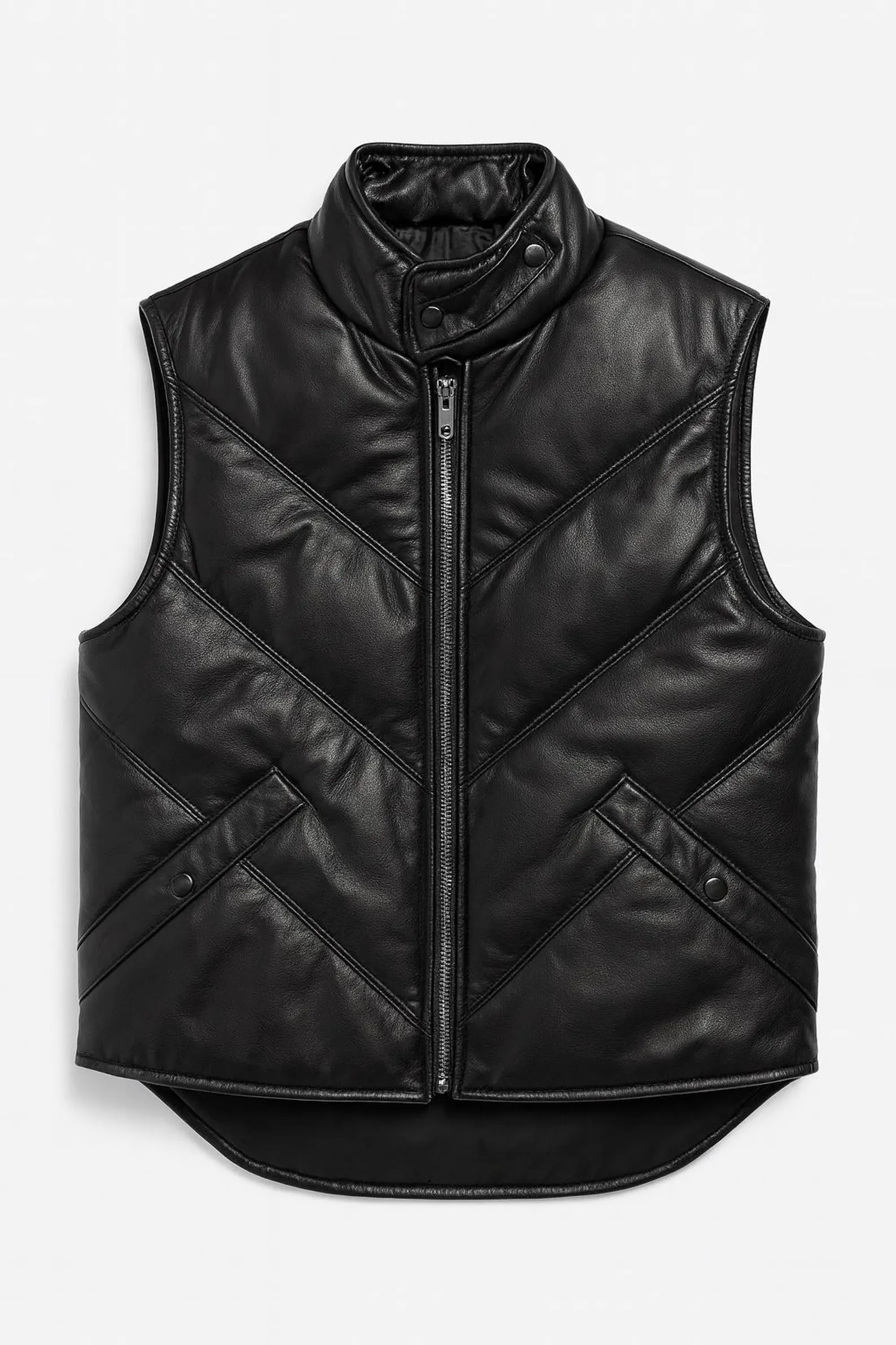 Black Real Leather Puffer Vest Men’s Sleeveless Biker Style Jacket Zipper Front with Snap Collar & Pockets Premium Streetwear Outerwear Black Real Leather Puffer Vest Men’s Sleeveless Biker Style Jacket Zipper Front with Snap Collar & Pockets Premium Streetwear Outerwear