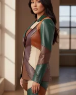 Vintage Patchwork Leather Blazer Earth Tone Boho Fitted Blazer - Image 2