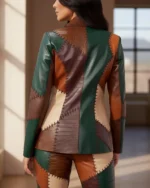 Vintage Patchwork Leather Blazer Earth Tone Boho Fitted Blazer