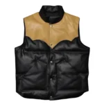 Men's Puffer Vest Genuine Lambskin Leather Quilted Padded Vest Dual Color