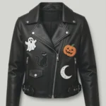 Halloween Ghost Cat Pumpkin Leather Jacket