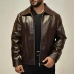 Handcrafted Coffee Brown Leather Jacket Men's Mafia Style