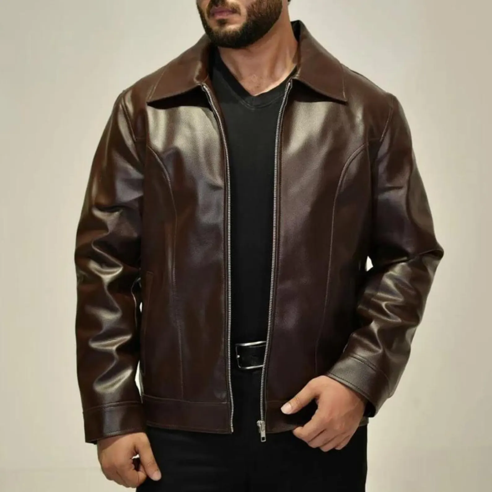 Handcrafted Coffee Brown Leather Jacket Men's Mafia Style Handcrafted Coffee Brown Leather Jacket Men's Mafia Style