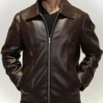 Handcrafted Coffee Brown Leather Jacket Men's Mafia Style - Image 4