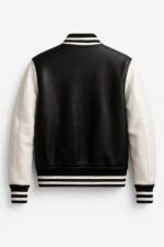 Men’s Black & White Varsity Bomber Jacket Handmade Leather Baseball Letterman Jacket