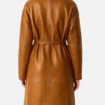 Women Brown Leather Trench Coat Long Belted Handmade Overcoat - Image 3