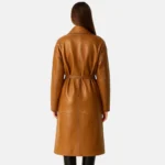 Women Brown Leather Trench Coat Long Belted Handmade Overcoat
