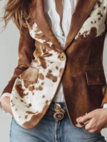 Vintage Cow Skin Print Eco-Friendly Suede Blazer Women’s Western Cowhide Blazer - Image 2