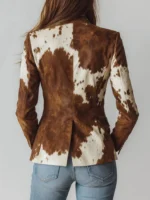 Vintage Cow Skin Print Eco-Friendly Suede Blazer Women’s Western Cowhide Blazer