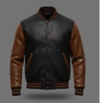 Men’s Black and Brown Varsity Leather Jacket