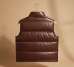 Casual Winter Wear Men's Deep Brown Leather Quilted Vest
