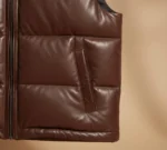Casual Winter Wear Men's Deep Brown Leather Quilted Vest - Image 3