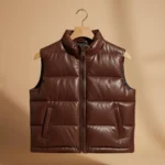 Casual Winter Wear Men's Deep Brown Leather Quilted Vest