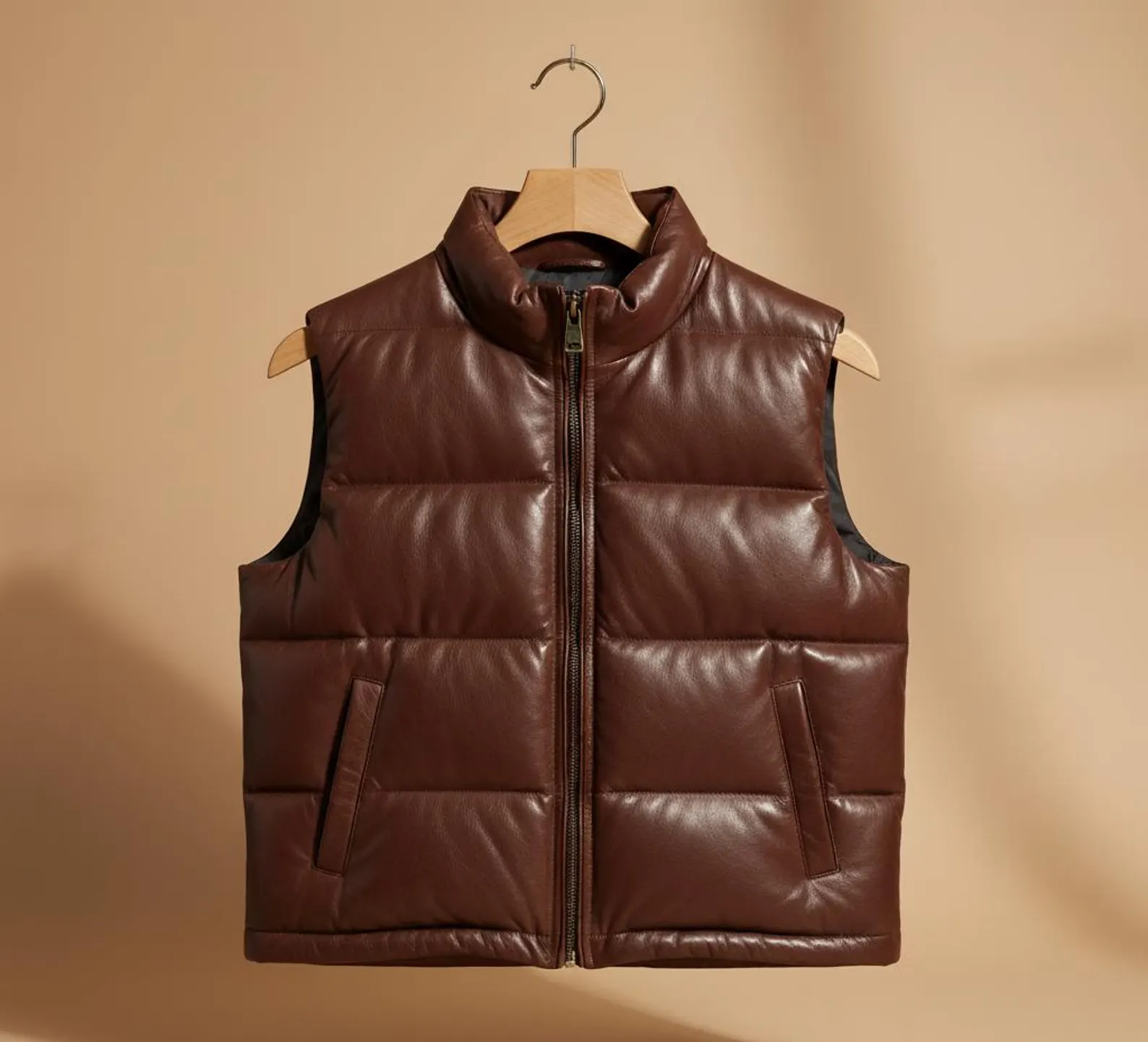 Casual Winter Wear Men's Deep Brown Leather Quilted Vest Casual Winter Wear Men's Deep Brown Leather Quilted Vest