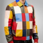 Patchwork Leather Jacket for Men, Luxury Jacket Multicolor Biker Retro Style