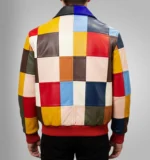 Patchwork Leather Jacket for Men, Luxury Jacket Multicolor Biker Retro Style