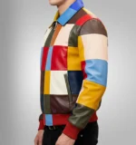 Patchwork Leather Jacket for Men, Luxury Jacket Multicolor Biker Retro Style - Image 2