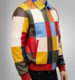Patchwork Leather Jacket for Men, Luxury Jacket Multicolor Biker Retro Style - Image 3