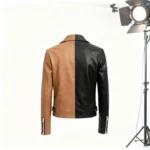 Two Tone Black & Tan Leather Biker Jacket