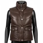Vintage Brown Sheep Leather Puffer Vest