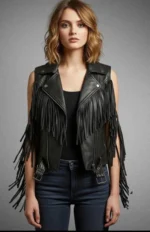 Women's Leather Fringe Vest Genuine Sleeveless Western Biker Fringe Vest