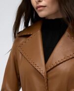 Women's Brown Leather Trench Coat Real Leather Belted Coat - Image 2