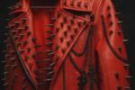 Red Spiked PU Leather Jacket for Women Punk Rock Rivet Chain Studded Jacket - Image 4