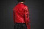 Red Spiked PU Leather Jacket for Women Punk Rock Rivet Chain Studded Jacket