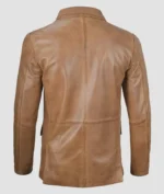Men’s Camel Brown Leather Blazer Handmade Genuine Lambskin Sheepskin Two Button Jacket