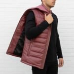 Handmade Lambskin Leather Puffer Vest Quilted Down Winter Gilet - Image 2
