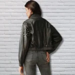 Studded Leather Jacket Cropped Party Bomber For Women