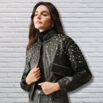Studded Leather Jacket Cropped Party Bomber For Women - Image 2