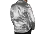 Italian Leather Silver Biker Jacket Men's Motorcycle Jacket