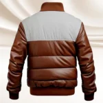 Men's Brown Puffer Leather Bomber Jacket Genuine Sheepskin White Leather Bubble Coat