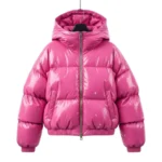 Handmade Women's Premium Pink Leather Puffer Jacket