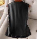 Handmade Black Leather Motorcycle Vest for Women
