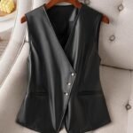 Handmade Black Leather Motorcycle Vest for Women