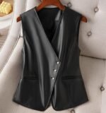 Handmade Black Leather Motorcycle Vest for Women